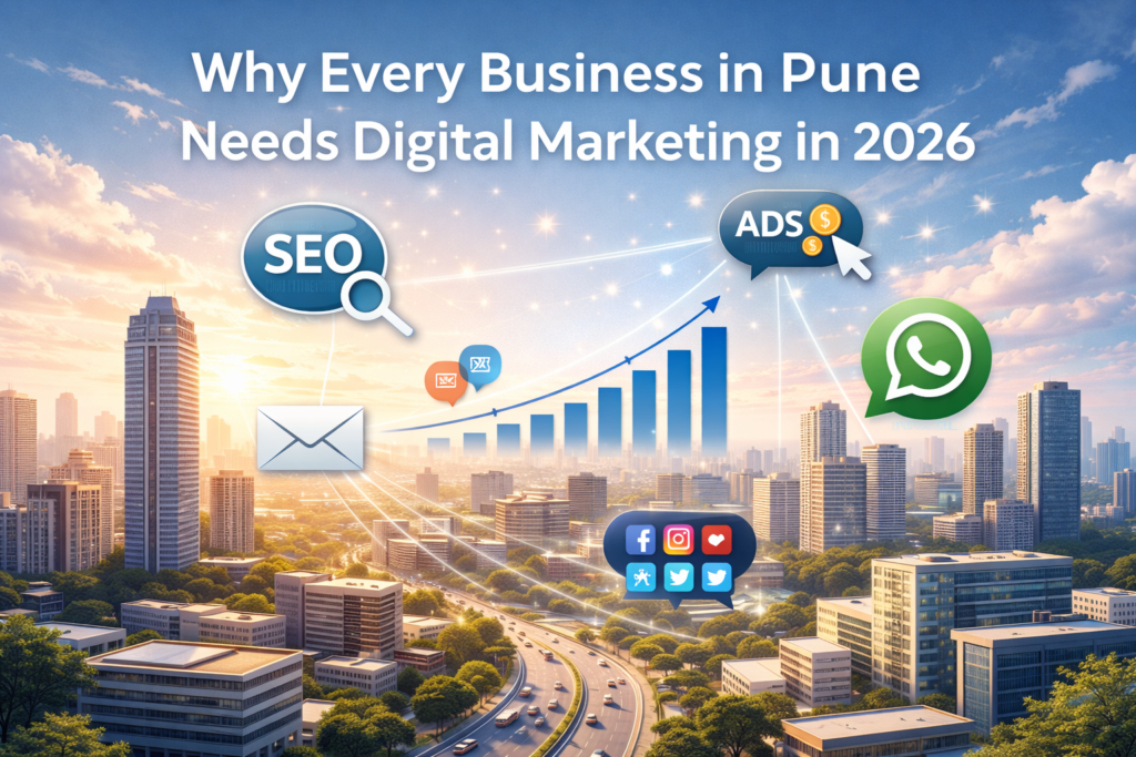 Pune city skyline with digital marketing growth concept